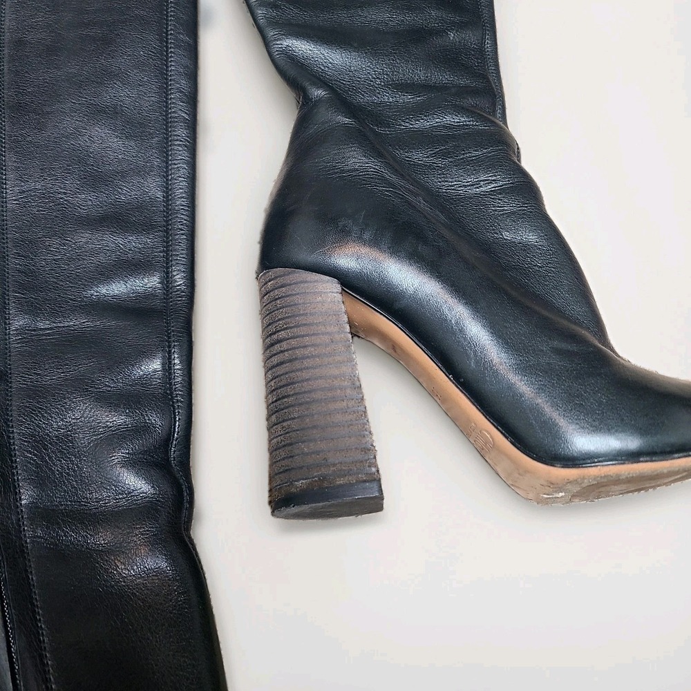 Chloe Tall Boots Black Leather Wooden‎ Stacked Heel Size 36 - Picture 4 of 9
